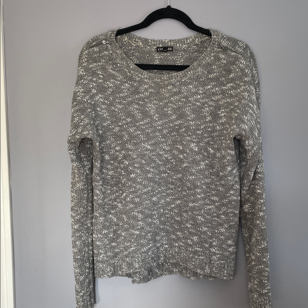 Express Women's Heathered Gray Crew Neck Sweater